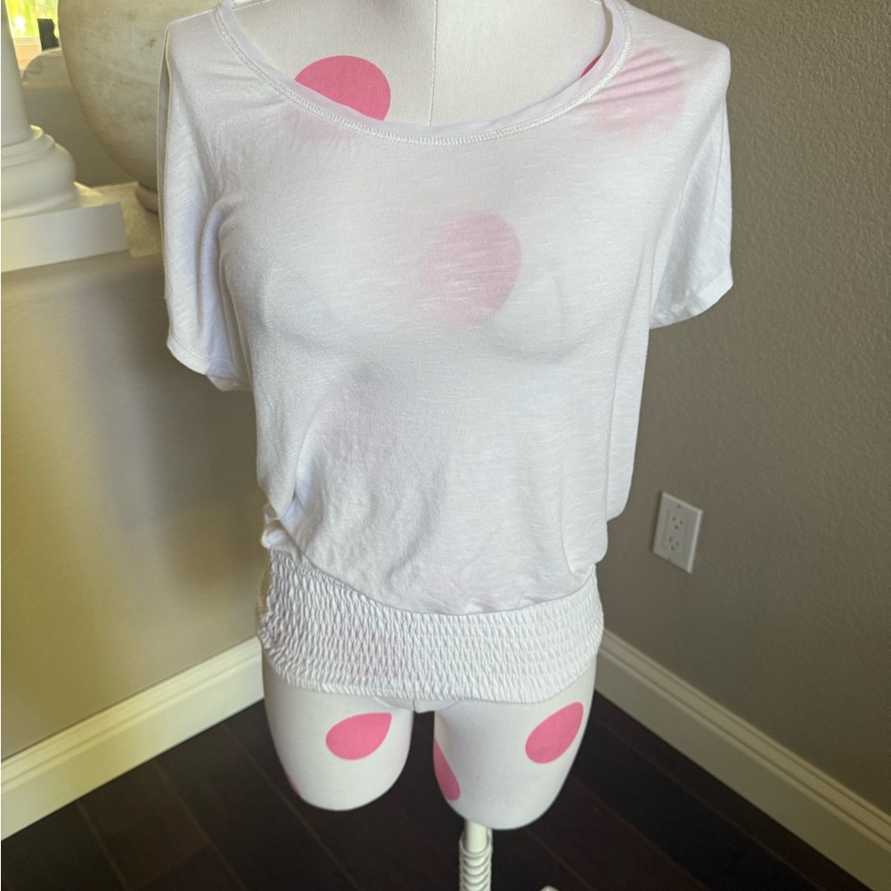 WHBM White Smocked Hem Top, Size XS